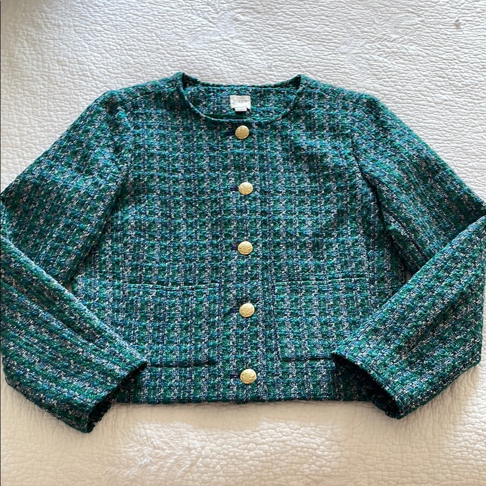 J Crew Factory Green Tweed Lady Jacket size 4